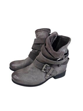 Miz Mooz Gray Strappy Shane Ankle Boots Womens Size 7.5 EU 38 Wide Leather